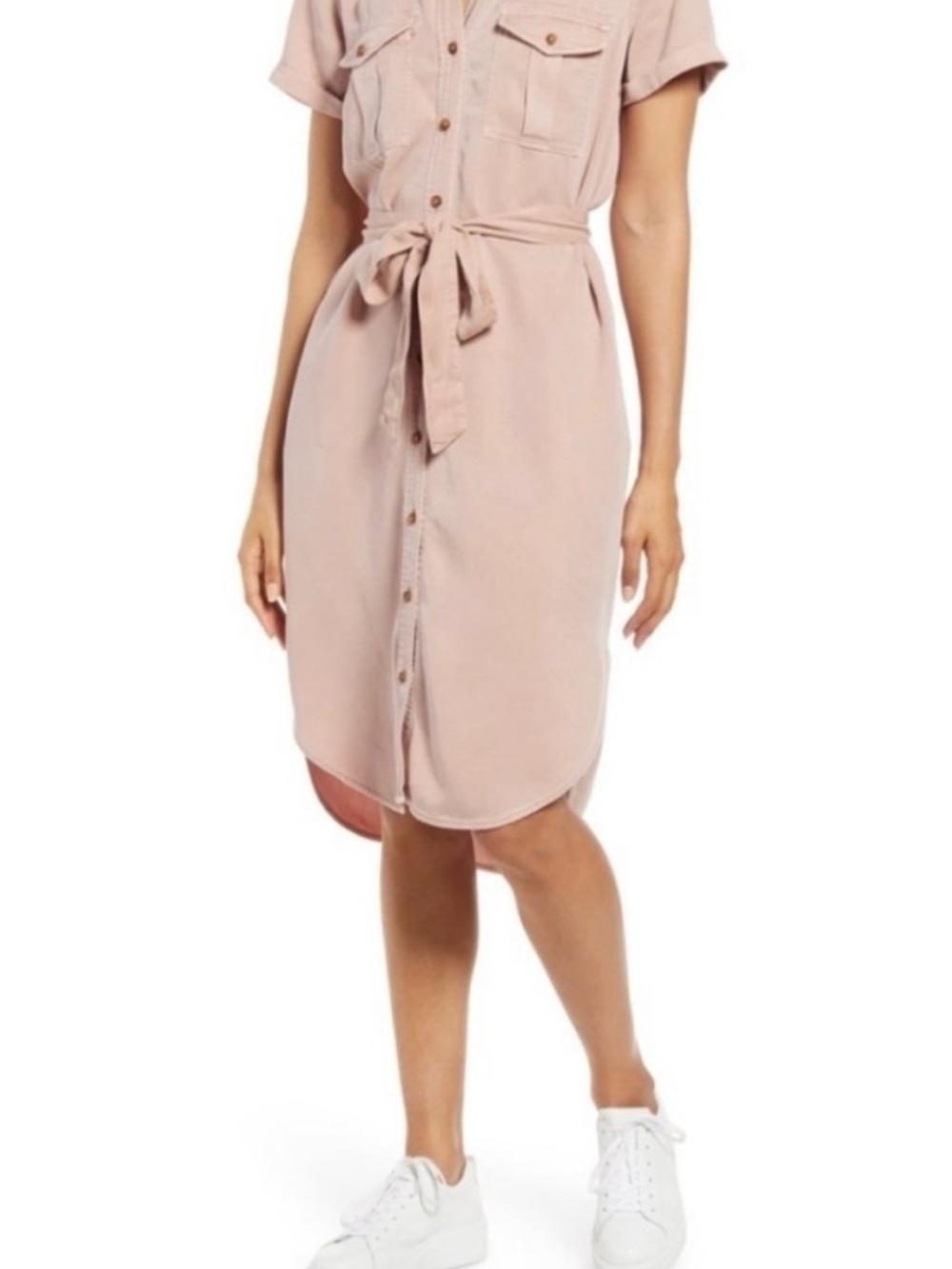 Teddi Rose Blush Pink Shirt Dress Button Front Tie Waist Size L